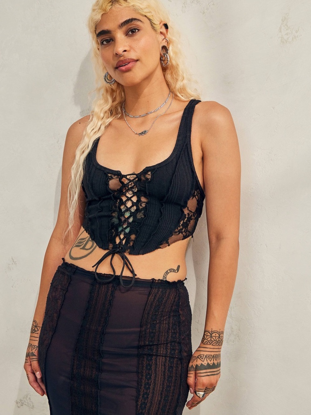 Urban Outfitters Black Lace-Up Ribbed Crop Tank